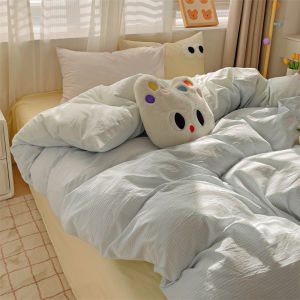 Pure Cotton Washed Bedding Set Four Pieces Fufu Cream Color Dormitory Bed Sheet Cover Quilt Cover Student Bedding Three Pieces Set