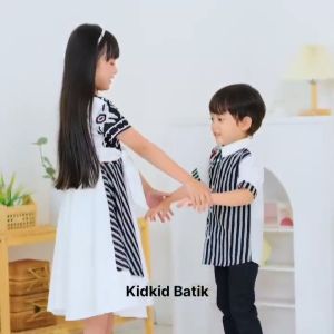 Baju Batik Couple Anak Laki Laki dan Perempuan Cowok Cewek Kemeja Dress Pesta Premium Kidkid
