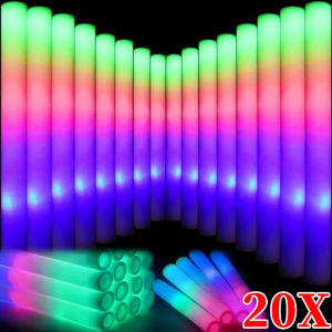 20pcs Bulk Colorful Foam Glow Sticks / 3 Modes LED Glow Sticks / Flashing Glow Stick / Glow in The Dark Party Supplies for Wedding Raves Concert