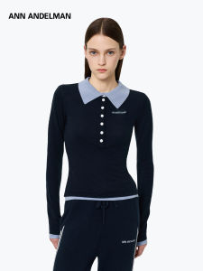 ANN ANDELMAN | Contrast Color Polo Neck Fake Two-Piece Knitwear
