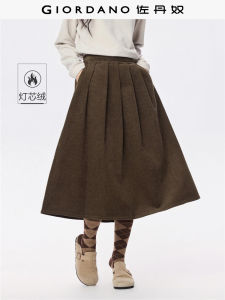 Giordano Corduroy Half-length Skirt Women Autumn Winter New Style Pure Cotton Half-loose Waist A-line Pleated Mini Skirt