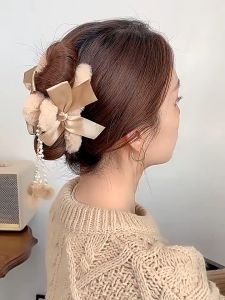 Kẹp tóc hình nơ phối lông tua rua xinh xắn phong cách Hàn Quốc hợp thời trang cho nữ