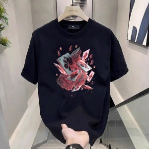 High Quality Large Size 300 Pounds American Luxury Design Pure Cotton Short Sleeve Mens Summer Loose Versatile round Neck T-Shirt