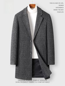 ROMON | Lormen Mens Woolen Coat Autumn Winter Mid-Length Thickened Suit Collar Windbreaker Business Casual Outerwear Fashionable