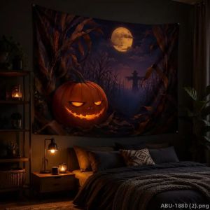 VIKAMA Halloween Bí Ngô Nhện Mèo Đen Tấm Thảm Ma Quái Treo Tường Cho Phòng Ngủ Thẩm Mỹ Trang Trí Tiệc Sợi Polyester