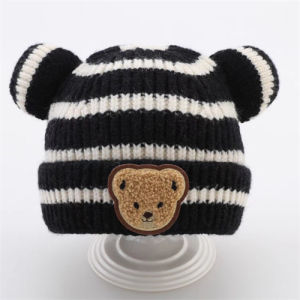 Baby Beanie Hats For Girls Boys Fashion Striped Toddler Knit Hat Cartoon Children Crochet Bonnet Winter Warm Kids Pullover Cap
