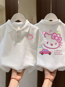 Girls Cotton Polo Shirt Short Sleeve Loose Fit Summer Casual Cartoon Print Turn-down Collar T-shirt for Kids Ages 2-12
