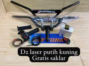 Stang trail monster plat hitam paketan stang trail monster plat hitam+adaftor stang+gas spontan 3tombol+lampu tembak led =Gratis saklar