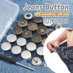 Seeko No Sewing Jeans Metal Waist Buttons with Screwdriver Adjustable Removable Pants Snap Buckles 10/20pc