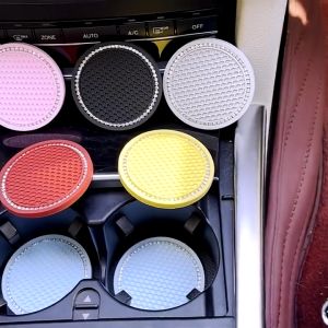 7CM Round Extra Thick Silicone Rubber Diamond Rhinestone Mat Car Cup Holder Coaster Pad Anti Slip Interior Slot Decoration Accessories