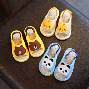Dép Trẻ Em Vải Lanh Mùa Xuân Thu Cho Bé Trai Và Bé Gái Đi Học Tại Nhà Đế Mềm Họa Tiết Hoạt Hình Dép Vải Cotton Thoáng Khí