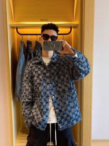 Autumn 2024 K-style Chessboard Plaid Fringed Burr Long Sleeves Shirt Mens Casual All-Matching Loose Shirt Coat Tide