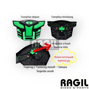 TAMENG LAMPU & MUSIK TEDENG STANG SEPEDA BMX INTER 12 16 18 WARNA BIRU MERAH HIJAU LAMPU SUARA MODEL ROBOT TRANSFORMER