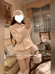 Syj/Shuyijia Slightly Oversized Girls French Style Classic Style Waist-Tight Woolen Outwear Rich Family Gold Slim Looking Mid-Length Dress Set