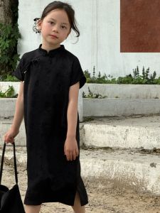 Váy Trẻ Em Mùa Hè Lan Ye改良旗袍风织锦连体裙开衩纯色其他材质100% Không Có Mẫu Ảnh Chụp Thực Tế
