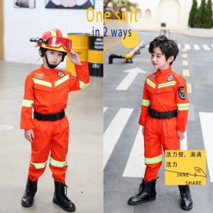 ชุดดับเพลิงสำหรับเด็กแบบใหม่ชุดนักดับเพลิงแฟชั่นสุดหล่อชุดออกกำลังกายสำหรับพ่อแม่และลูกใส่ดับเพลิงชุดถ่ายภาพสำหรับเด็ก