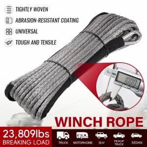 23809LBS 100Ft Synthetic Winch Rope Line PE Grey Recovery Cable 4WD ATV Heavy Duty 10MM x 30M Wrapped In A Loop