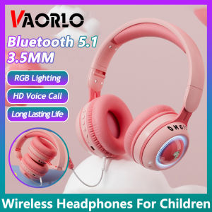 VAORLO Original Wireless Headphones For Children Multiple Colors With HD Microphone Stereo Headset With RGB lighting for Kids Gifts