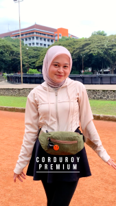 TAPAXCO Tas Slempang Pria Corduroy DHEO - Waistbag Corduroy Cowok Tas Pinggang Uniseks Kasual Polos FREE 2 PIN BROS