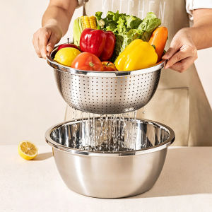 BAICHANG | Food Grade 304 Stainless Steel Colander Wash Basin Water Filter Bowl for Mixing and Beating