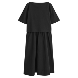 COS Casual Style Boat Neck Midi Dress Black New Arrival Autumn Standard Fit Pure Color Natural Waist Other Material Short Sleeve