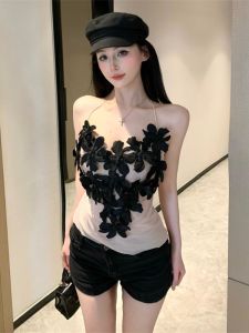 GUZILIAN | เสื้อกั๊กสายเดี่ยวเซ็กซี่สไตล์ฝรั่งเศสสำหรับผู้หญิงในฤดูใบไม้ผลิและฤดูร้อน เสื้อชั้นในสั้นหรูหราสำหรับใส่ด้านนอก