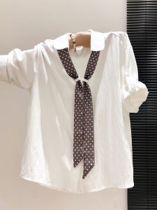 LUOSHAO | Elegant Dotted Silk Tie-up Collar Shirt