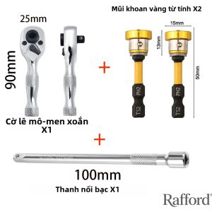 Bộ Cờ Lê Ratchet 72 Răng 1/4 Inch Cán Ngắn Rafford Kèm Thanh Nối Dài Và 2 Mũi Khoan Định Vị Bằng Thép Chrome Vanadium CR-V