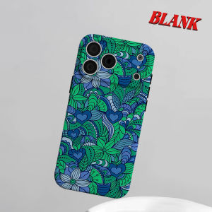 Blue Green Floral Heart Phone Case for iPhone 18 17 16 15 14 13 12 11 Air Pro Max Plus Double-layer Cover