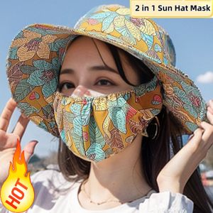 【🔥Tiktok hot🔥】Summer Outdoor Anti-uv Bucket Hat with Dust Mask Hat Protect Neck Women Flower Pattern Fisherman Hat Sunscreen Tea Picking Cap