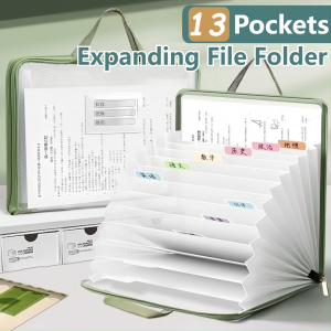 A4 Expanding File Folder Portable Handheld Folder 13 Pockets with Labels School Office Supplies