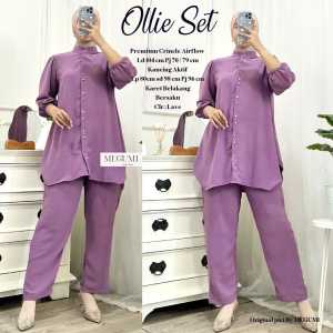 Setelan Wanita Tunik Celana Panjang Ollie Oneset Bahan Crinkle Airflow Busana Muslimah