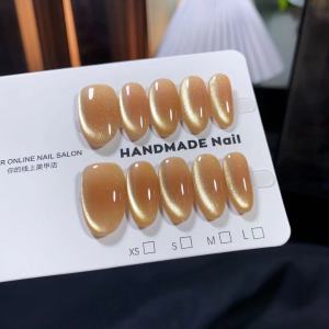Nhựa Giả Móng Tay Ngắn Thủ Công Pure Gold Sand Cats Eye Dễ Thương Nhựa Giả Móng Tay Trang Trí Thời Trang Mới 2025