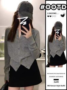 Ge·an·fei | Áo Sweater Knitted Màu Xám Cao Cấp Mỏng Cho Mùa Thu Đông