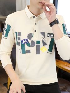 HENGYUANXIANG | Pure Cotton Long Sleeve Polo Shirt Mens Autumn New Style Fashionable Print Casual Turn-down Collar T-shirt Youth Popular Standard Fit