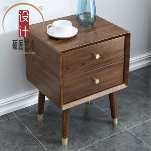Pure Solid Wood Bedside Table Modern Simple Walnut Color High End Artistic Fashion Nordic Luxury Storage Bedroom Furniture