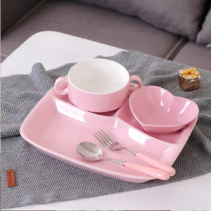 Ceramic Divided Dinner Plate Set for Kids Toddler Nursery Student Cafeteria Childrens Meal Plate Partition Rectangular Shape Adult Size 11 Inch