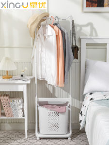 Simple Bedroom Floor Standing Clothes Rack Dirty Clothes Hamper Storage Organizer Iron Material Japanese Style Pure Color