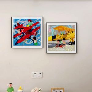 YAAISHA | Childrens Room Decorative Painting Cartoon Characters Art Plane Wall Art