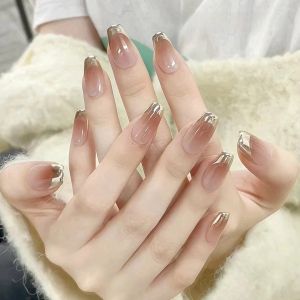 Champagne Diamond Bridal Nail Art Kit Full Set Wearable Long Nails Premium Feel Ready Made Nail Stickers by Other Brand