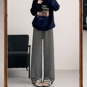 Quần Ống Rộng Lót Lông Cừu Dày Cho Bà Bầu Mùa Thu Đông Quần Dài Thường Ngày Thoải Mái Cạp Cao Họa Tiết Sọc