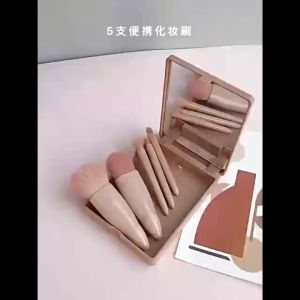 5 In 1 Makeup Brush with Built-in Mirror Makeup Brushes Set Foundation Eye Shaow Brush Travial Kit