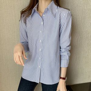 kemeja formal panjang wanita salur dan kotak bahan stretch