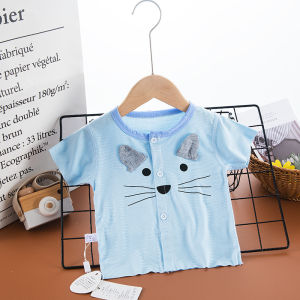 Ice Silk Modal Baby Short Sleeve Top Thin Summer Half Sleeve Boys Girls Infant T-Shirt round Neck Korean Style Children Clothes