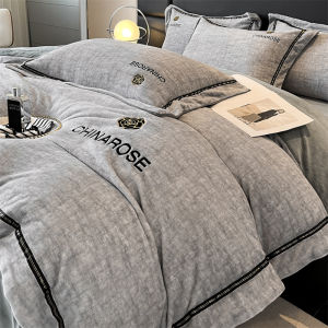 Luxury Tea Plant Engraving Velvet Bed Sets 4PC