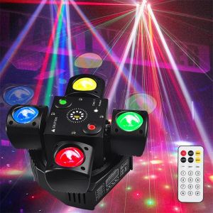 รีโมทคอนโทรล LED Beam Moving Head Light DMX สีแดงและสีเขียวเลเซอร์ Amber Flash Effect Lighting DJ Disco ไนท์คลับปาร์ตี้ไฟเวที