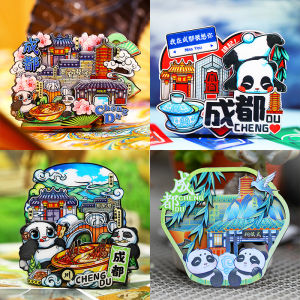 Creative Travel Destination Fridge Magnet Sichuan Chengdu Giant Panda Souvenir Wooden Decorative Magnetic Stick Building Pattern