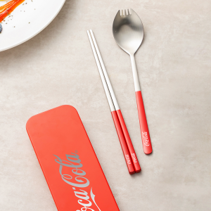Coca Cola Chopsticks and Spoon Storage Case Set stainless steel portable cutlery for Camping Travel School 