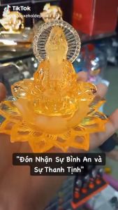 [TẶNG ĐẾ] Tượng Phật Quan Âm Đài Sen Đá Ngọc Lưu Ly Cao Cấp Trang Trí Xe Ô Tô Bàn làm Việc Bàn Học Phòng Khách…