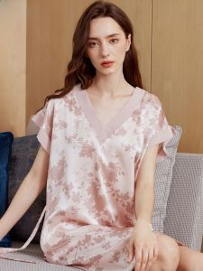 Shuchoufang Silk Pajamas Womens Summer Short Sleeve New Chinese Style Print Hangzhou Mulberry Silk Nightdress Thin Homewear